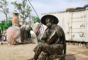 烤漆漁夫雕塑 鑄銅民俗雕塑 室內(nèi)捕魚(yú)雕塑