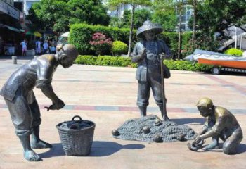 噴漆漁夫雕塑 中式村口民俗雕塑 草地捕魚雕塑