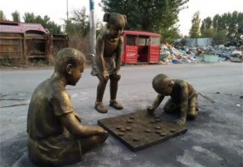 黃銅下棋雕塑廠家，童趣主題，大型民俗雕塑擺件