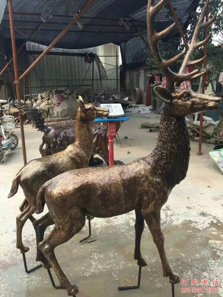 銅鹿雕塑，鑄銅動物雕塑 (1)