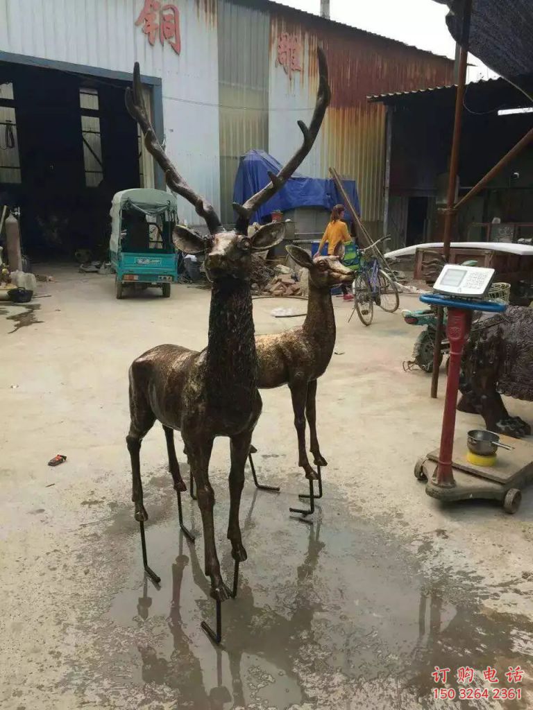 銅鹿雕塑，鑄銅動物雕塑 (2)