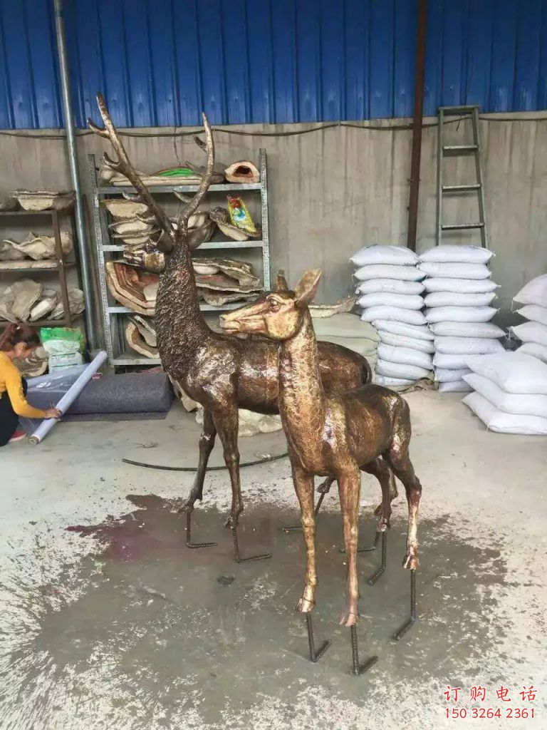 銅鹿雕塑，鑄銅動(dòng)物雕塑 (4)