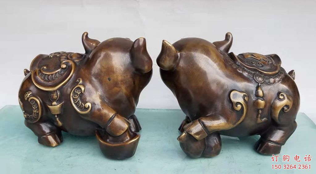 銅豬雕塑廠家，仿真銅雕動物，銅雕豬制作加工 (6)