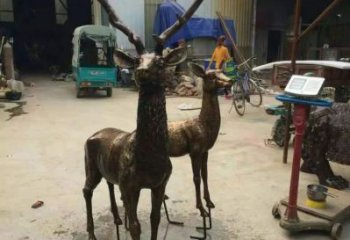 銅鹿雕塑，鑄銅動物雕塑 (2)