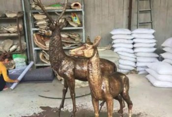 銅鹿雕塑，鑄銅動物雕塑 (4)