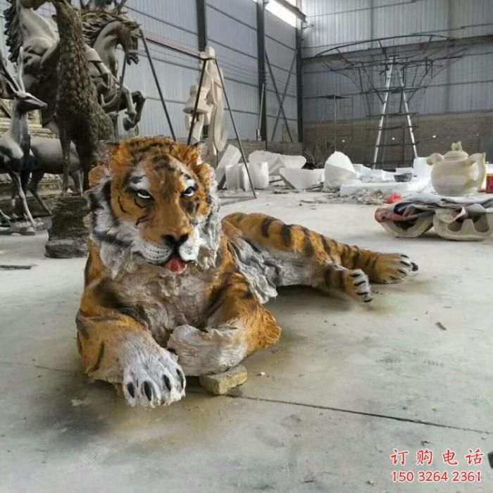 仿古老虎雕塑廠(chǎng)家 庭院彩繪雕塑 田間小品