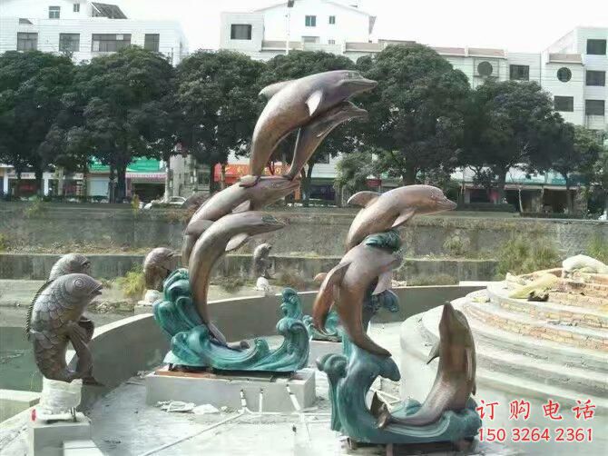 承接古銅色海豚雕塑廠家 大型城市雕塑 商業(yè)街?jǐn)[件