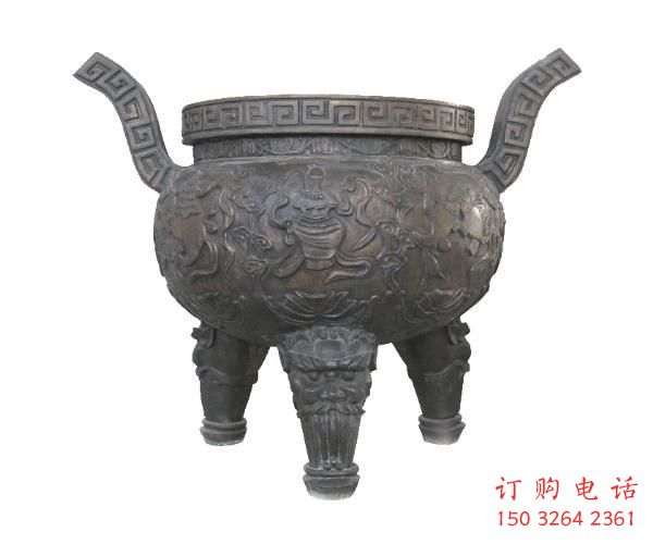 仿古色三足爐銅雕塑