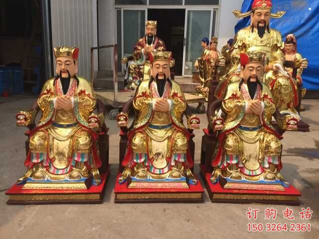 彩繪五路財神神像廠家，坐式神像，寺廟擺放