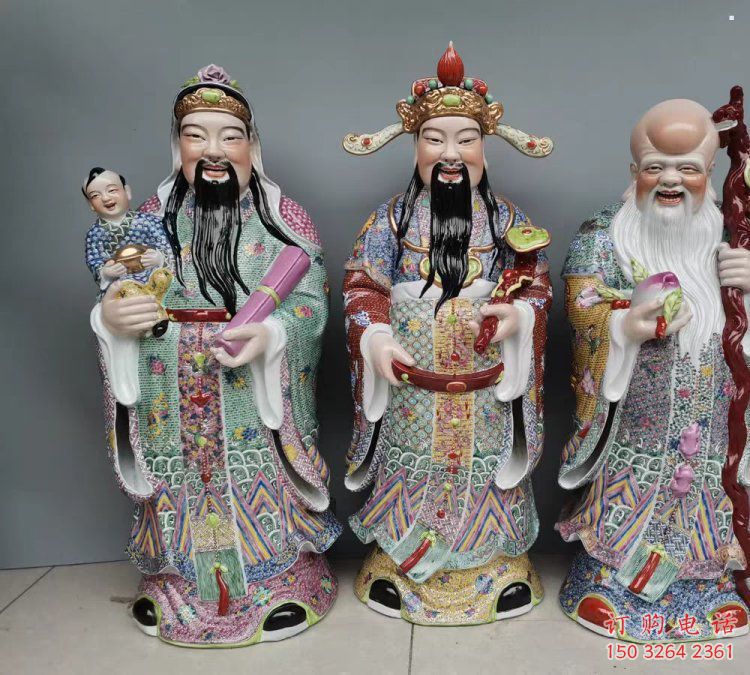 通用福祿壽神像，玻璃鋼材質(zhì)，彩繪福祿壽神像生產(chǎn)