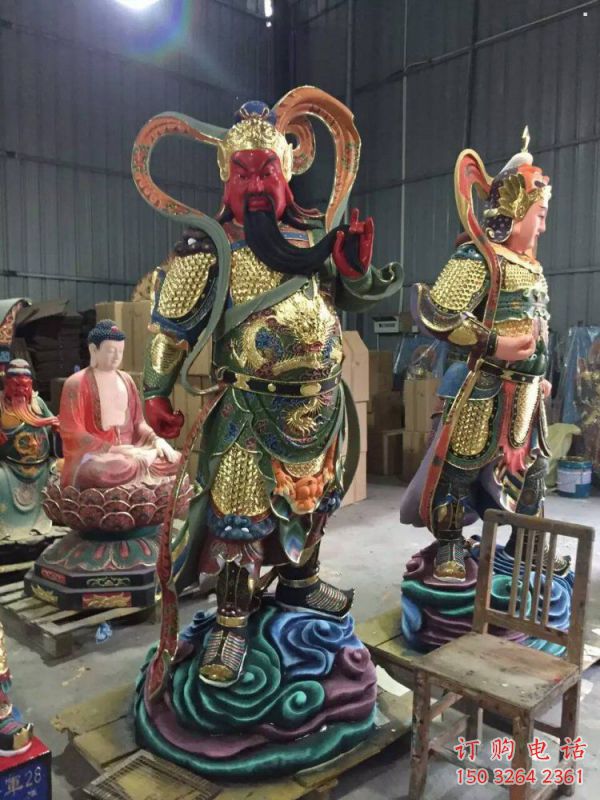彩繪關(guān)公神像廠，玻璃鋼材質(zhì)，寺廟關(guān)公神像廠家