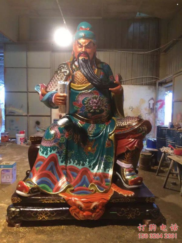 大型看書關(guān)公神像廠家，仿古神像，彩繪關(guān)公神像生產(chǎn)