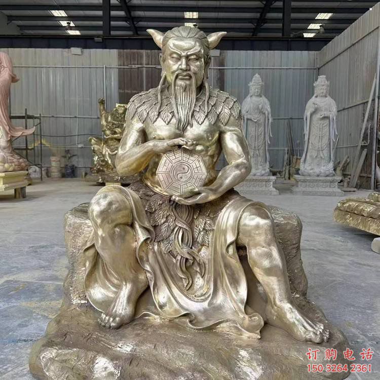 大型伏羲神像制作，黃銅材質(zhì)，寺廟伏羲銅神像廠