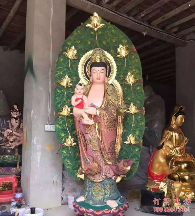 承接送子觀音佛像，彩繪效果，送子觀音佛像承接