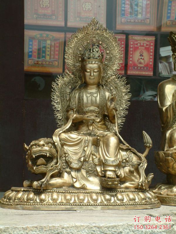 戶(hù)外文殊普賢菩薩銅佛像工廠(chǎng)，彩繪工藝，寺廟銅佛像廠(chǎng)家