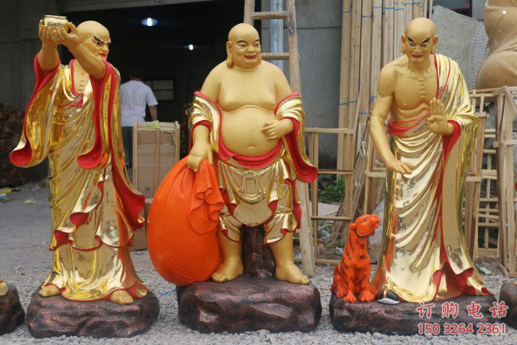 戶外十八羅漢神像工廠，鎏金效果，彩繪十八羅漢神像生產(chǎn)