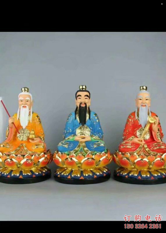 預(yù)定三清天尊神像，現(xiàn)代工藝，彩繪三清天尊神像生產(chǎn)