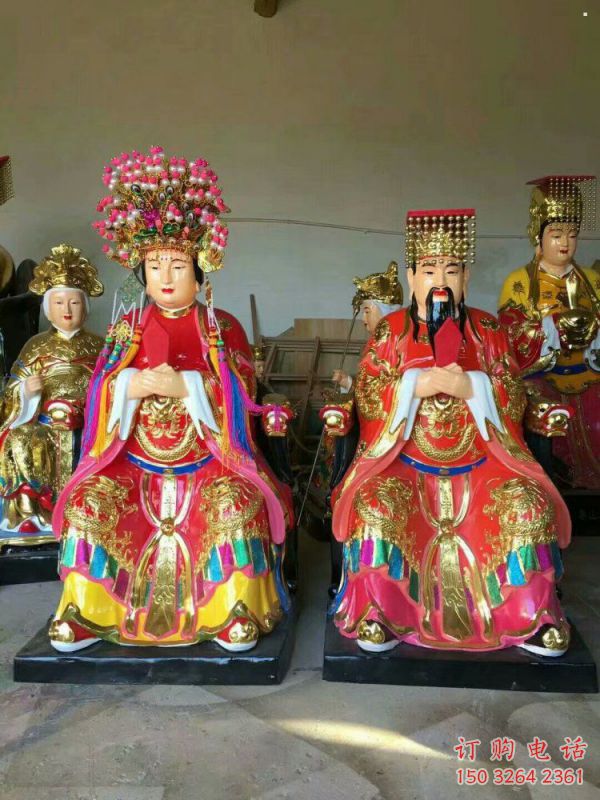 彩繪玉皇王母神像廠，鎏金效果，大型玉皇王母神像加工