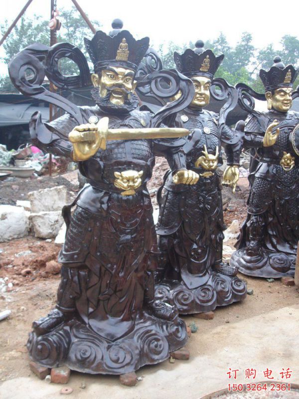 戶外四大天王銅神像工廠，佛堂擺放，大型四大天王銅神像加工