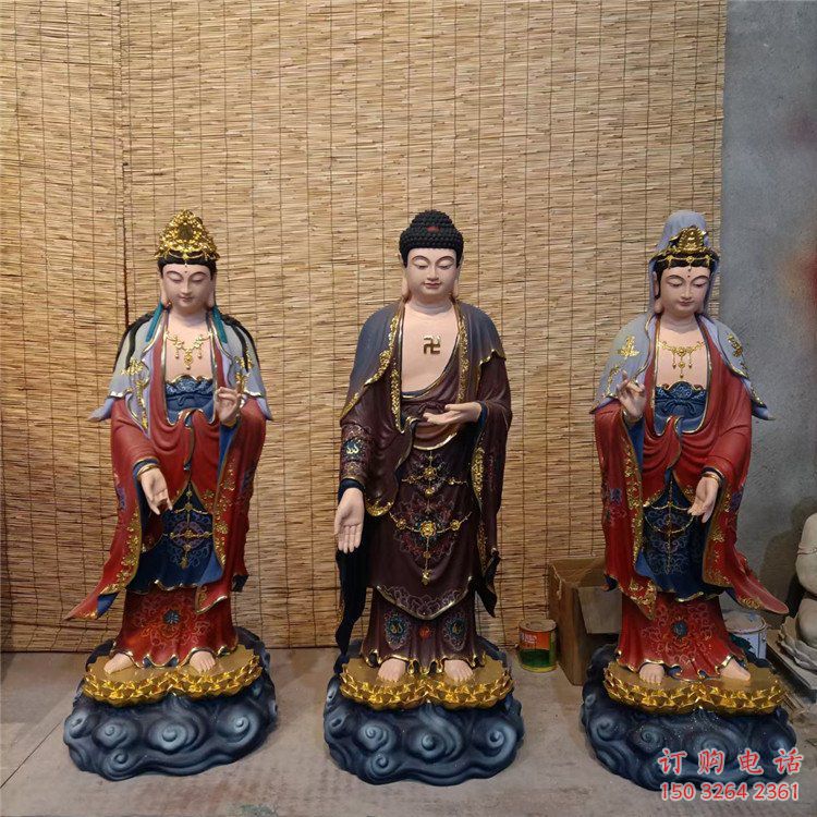 承接?xùn)|方三圣佛像，彩繪效果，仿銅東方三圣佛像定做