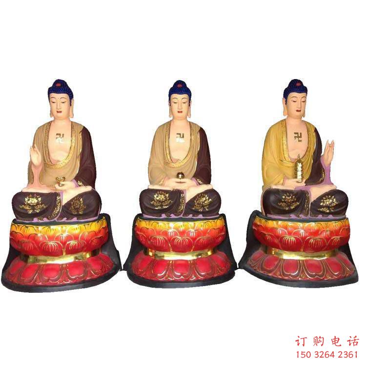 大型東方三圣佛像廠家，彩繪工藝，仿古東方三圣佛像廠家