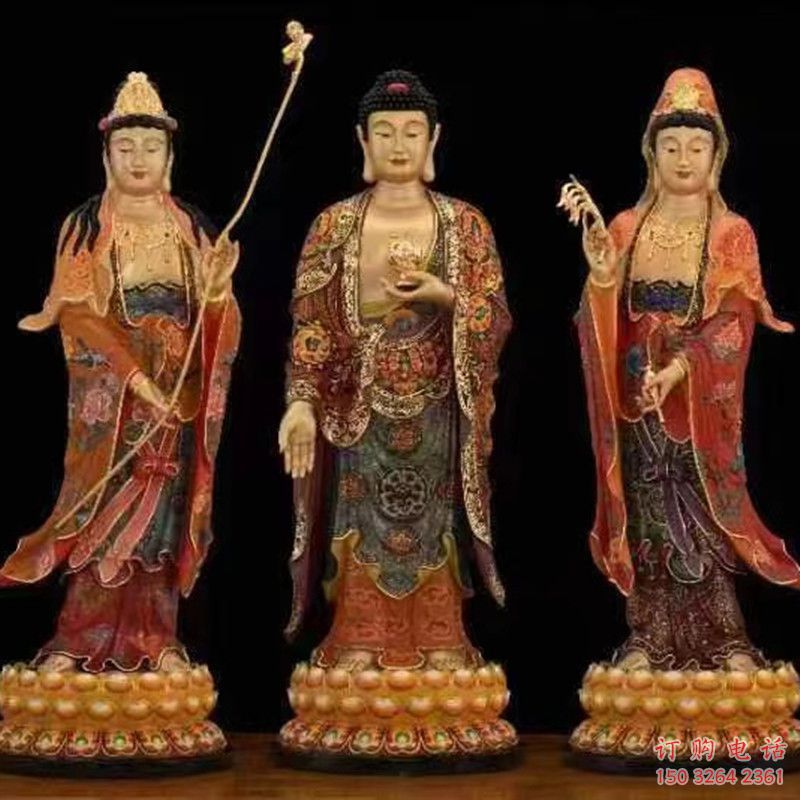通用東方三圣佛像，現(xiàn)代工藝，寺廟東方三圣佛像廠家