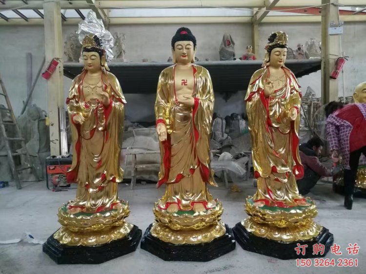 承接西方三圣佛像，佛堂擺放，玻璃鋼西方三圣佛像生產(chǎn)