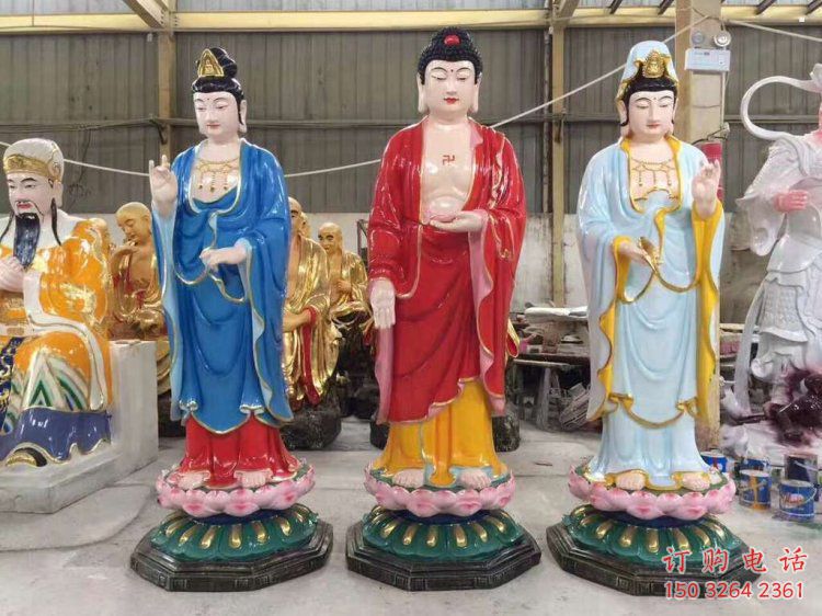 戶外西方三圣佛像工廠，仿古神像，仿銅西方三圣佛像定做