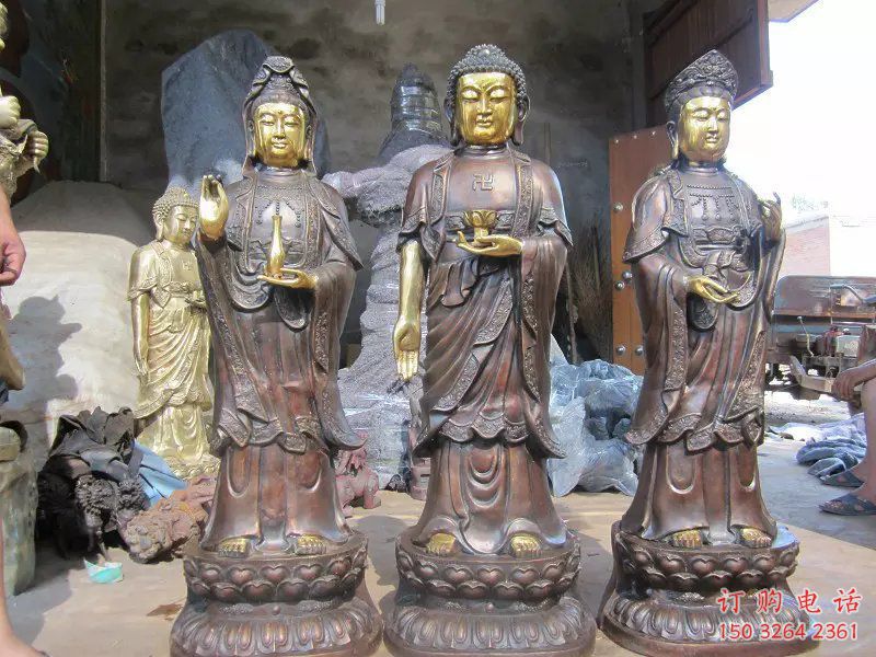 供應(yīng)西方三圣銅佛像，仿古工藝，西方三圣銅佛像選用