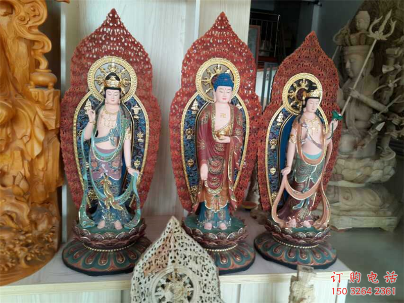 西方三圣彩繪佛像