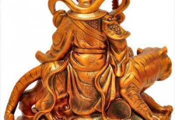 趙公明財(cái)神騎虎銅像背面，武財(cái)神銅像生產(chǎn)