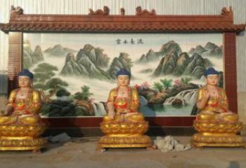 彩繪三世佛銅佛像廠，彩繪工藝，仿銅三世佛銅佛像定做