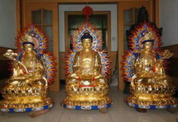 大型三世佛銅佛像廠家，佛堂擺放，三世佛銅佛像預(yù)用