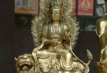 戶外文殊普賢菩薩銅佛像工廠，彩繪工藝，寺廟銅佛像廠家