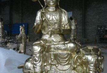 寺廟文殊普賢菩薩銅佛像生產(chǎn)，彩繪工藝，仿古菩薩銅佛像廠家