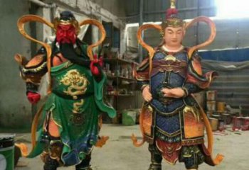 大型韋陀神像廠家，玻璃鋼材質(zhì)，仿銅韋陀神像定做