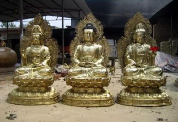 大型西方三圣銅佛像廠家，鎏金效果，西方三圣銅佛像預(yù)用