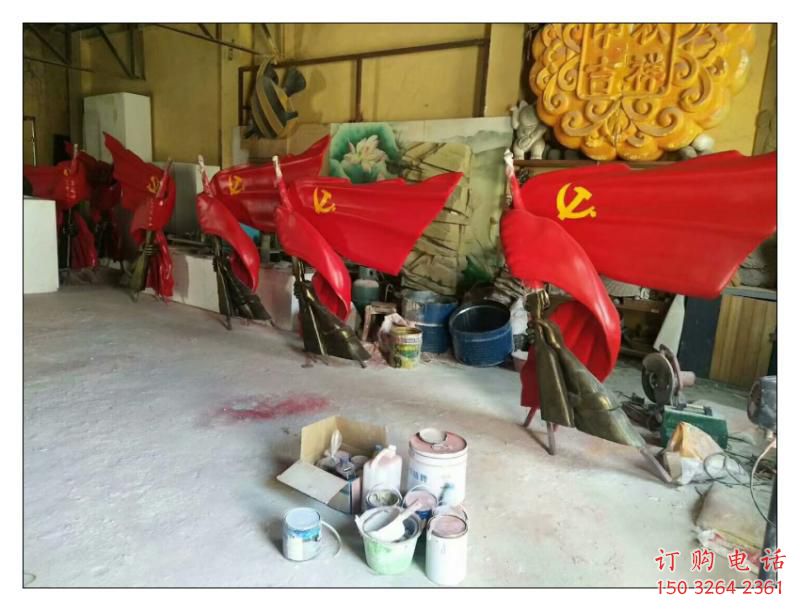 三明園林國旗雕塑，噴漆黨建雕塑，烤漆形式