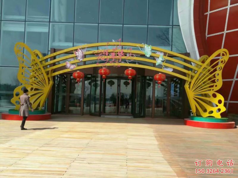 惠州蝴蝶拱門(mén)雕塑，鏤空烤漆效果，不銹鋼小區(qū)標(biāo)識(shí)雕塑
