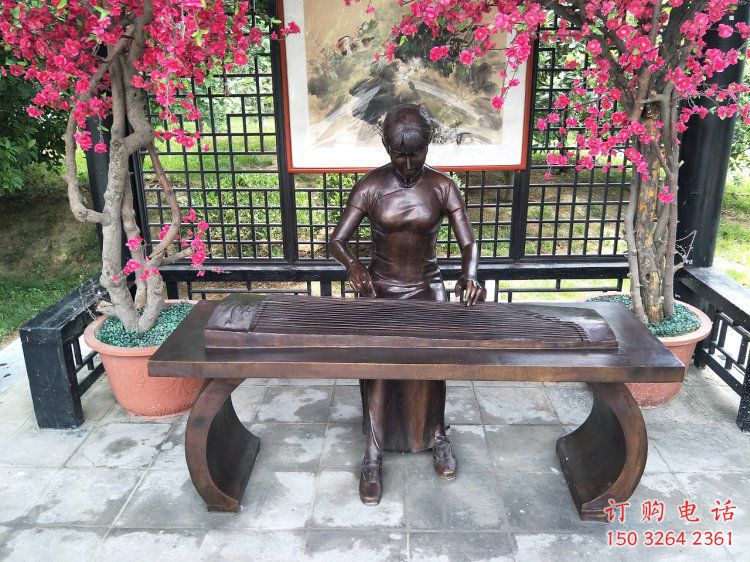云巖彈古箏雕塑廠家，景觀概念，民俗人物雕塑通用