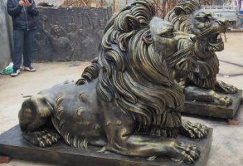 衡水大型趴獅雕塑，仿銅動物雕塑，玻璃鋼獅子雕塑制作