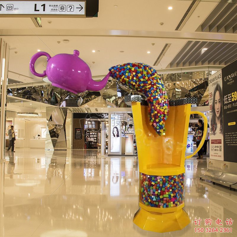 街道茶壺雕塑，鍛造景觀雕塑，古銅效果