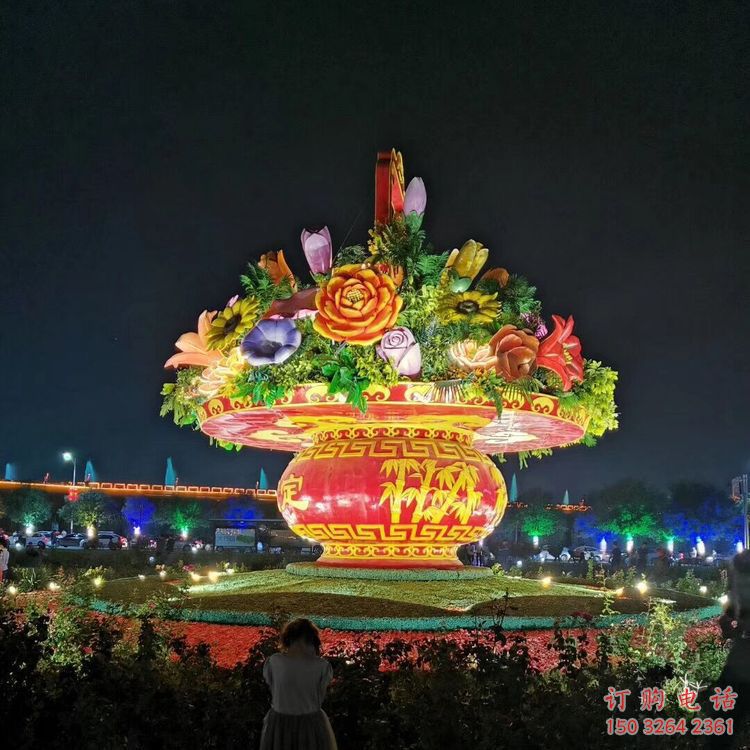 街道花籃雕塑，鍛造景觀雕塑，古銅效果