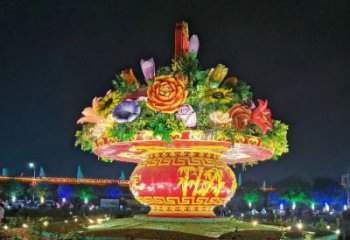街道花籃雕塑，鍛造景觀(guān)雕塑，古銅效果