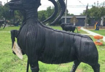 青島輪胎山羊雕塑供應(yīng)，公園雕塑，鑄銅輪胎羊雕塑供求