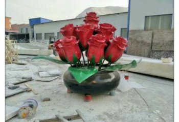 公園廣場鑄銅牡丹花雕塑加工